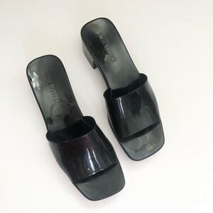 Steve Madden Y2K black rubber chunky slip on heeled mules open toe